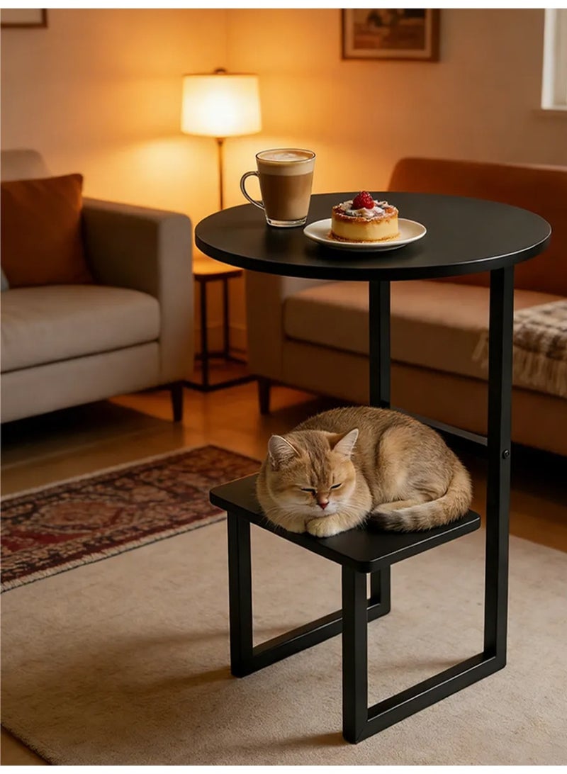DubaiGallery Minimalist Round End Table with Lower Shelf This minimalist round end table combines a Black-look top with a practical lower shelf. Ideal for holding books, remotes, or decor. Clean design fits modern and contemporary interiors effortlessly. - Image 4